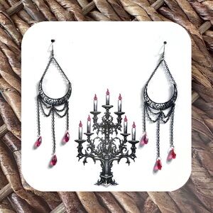 New Handmade Black & Red Gothic Chandelier Earrings (5.5" long x 1.5" wide)